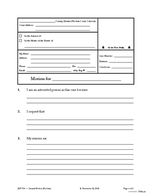 Thumbnail of Colorado Form General Motion (Probate)