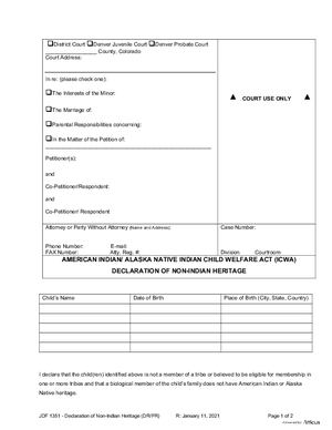 Thumbnail of Colorado Form Icwa Declaration Of Non-indian Heritage (Domestic & Probate)