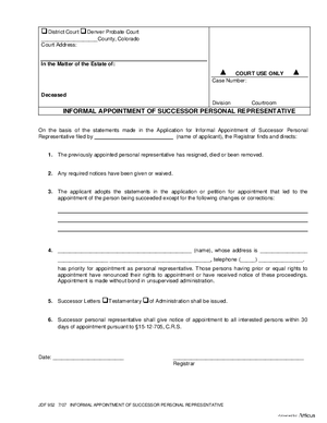 Thumbnail of Colorado Form Informal Appointment Of Successor Personal Representative