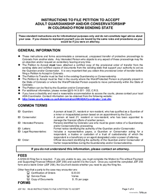 Thumbnail of Colorado Form Instructions To File Petition To Accept Adult Guardianship And/or Conservatorship In Colorado From Sending State