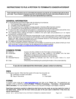 Thumbnail of Colorado Form Instructions To File A Petition To Terminate Conservatorship