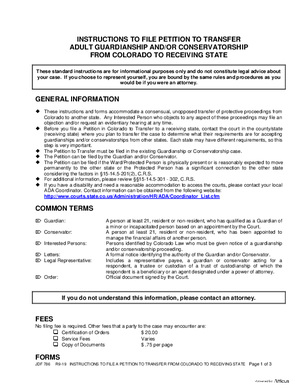 Thumbnail of Colorado Form Instructions To File A Petition To Transfer Adult Guardianship And/or Conservatorship From Colorado To Receiving State