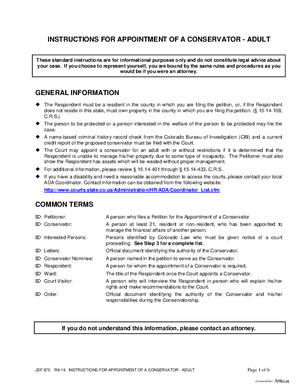 Thumbnail of Colorado Form Instructions For Appointment Of Conservator