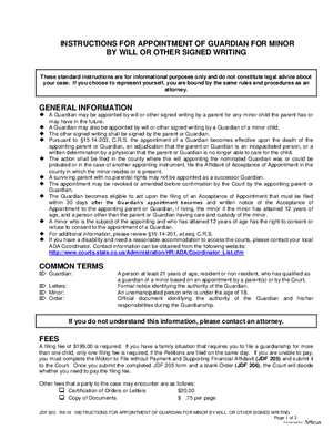 Thumbnail of Colorado Form Instructions For Appointment Of Guardian For Minor By Will Or Other Signed Writing