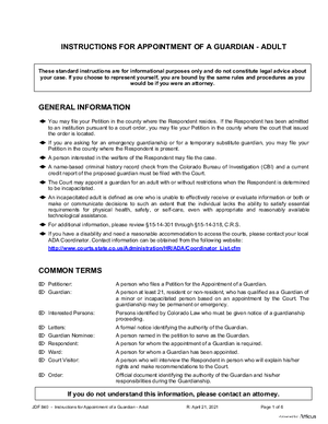 Thumbnail of Colorado Form Instructions For Appointment Of A Guardian