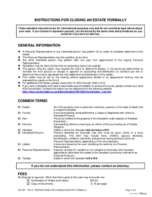 Thumbnail of Colorado Form Instructions For Closing An Estate Formally