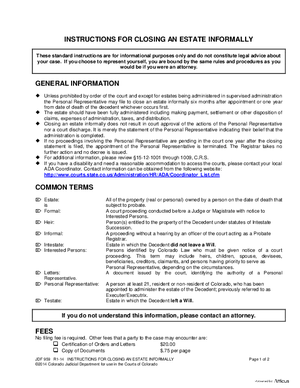 Thumbnail of Colorado Form Instructions For Closing An Estate Informally
