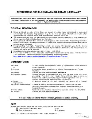 Thumbnail of Colorado Form Instructions For Closing A Small Estate Informally