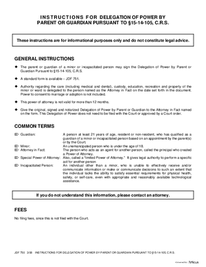 Thumbnail of Colorado Form Instructions For Delegation Of Power By Parent Or Guardian Pursuant To 15-14-105, C.r.s.