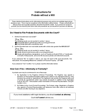 Thumbnail of Colorado Form Instructions For Probate Without A Will