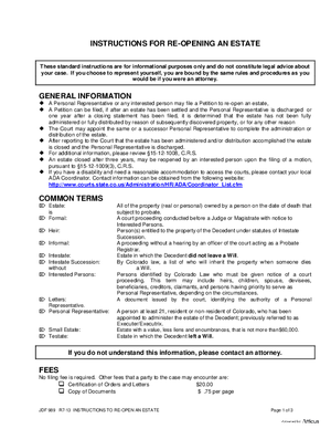 Thumbnail of Colorado Form Instructions To Re-open An Estate