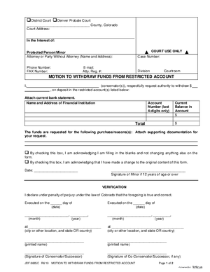 Thumbnail of Colorado Form Motion To Withdraw Funds From Restricted Account