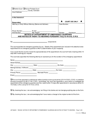 Thumbnail of Colorado Form Notice Of Appointment Of Emergency Guardian And Notice Of Right To Hearing
