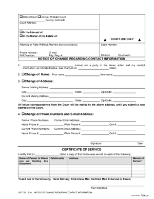 Thumbnail of Colorado Form Notice Of Change Regarding Contact Information (Probate)