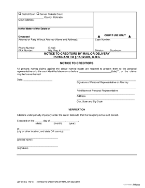 Thumbnail of Colorado Form Notice To Creditors By Mail Or Delivery