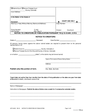 Thumbnail of Colorado Form Notice To Creditors By Publication