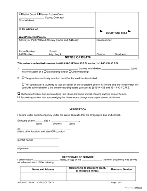 Thumbnail of Colorado Form Notice Of Death