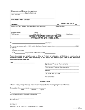 Thumbnail of Colorado Form Notice Of Disallowance Of Claims