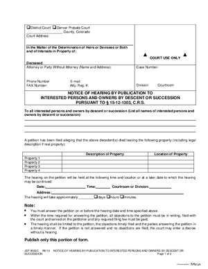 Thumbnail of Colorado Form Notice Of Hearing By Publication To Interested Persons And Owners By Inheritance