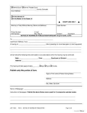 Thumbnail of Colorado Form Notice Of Hearing By Publication