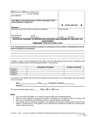 Thumbnail of Colorado Form Notice Of Hearing To Interested Persons And Owners By Inheritance