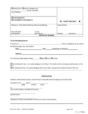 Thumbnail of Colorado Form Notice Of Hearing