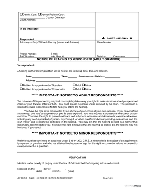 Thumbnail of Colorado Form Notice Of Hearing To Respondent (Adult Or Minor)