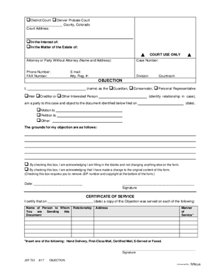 Thumbnail of Colorado Form Objection (Probate)
