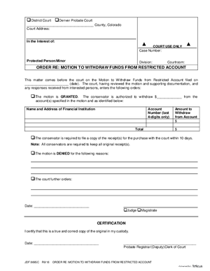 Thumbnail of Colorado Form Order Allowing Withdrawal Of Funds From Restricted Account