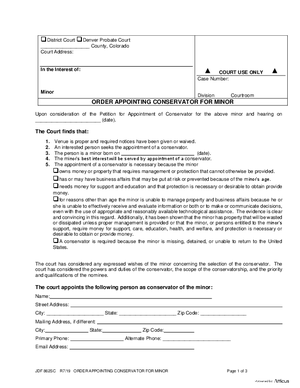 Thumbnail of Colorado Form Order Appointing Conservator For Minor