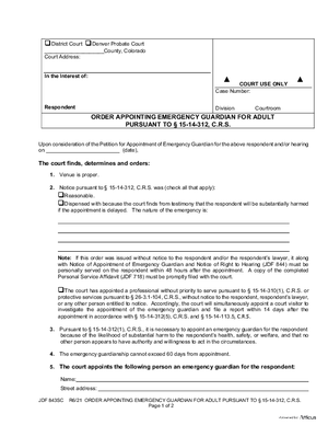 Thumbnail of Colorado Form Order Appointing Emergency Guardian For Adult