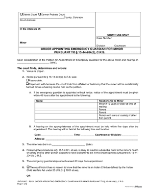 Thumbnail of Colorado Form Order Appointing Emergency Guardian For Minor