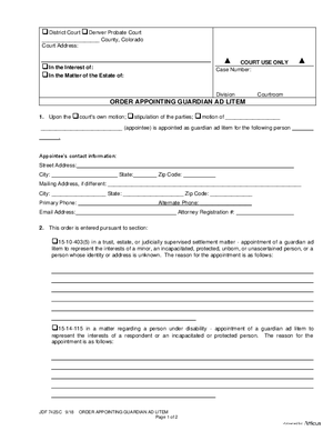 Thumbnail of Colorado Form Order Appointing Guardian Ad Litem (Gal)