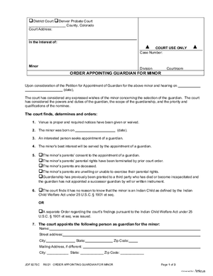 Thumbnail of Colorado Form Order Appointing Guardian For Minor