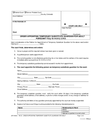 Thumbnail of Colorado Form Order Appointing Temporary Substitute Guardian