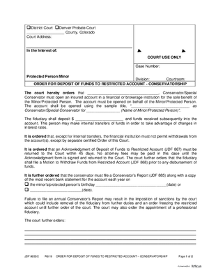 Thumbnail of Colorado Form Order For Deposit Of Funds To Restricted Account- Conservatorship