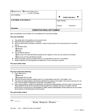 Thumbnail of Colorado Form Order For Final Settlement