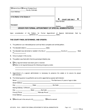 Thumbnail of Colorado Form Order For Formal Appointment Of Special Administrator