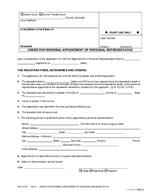 Thumbnail of Colorado Form Order For Informal Appointment Of Personal Representative