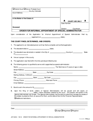 Thumbnail of Colorado Form Order For Informal Appointment Of Special Administrator