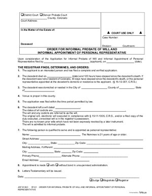 Thumbnail of Colorado Form Order For Informal Probate Of Will And Informal Appointment Of Personal Representative
