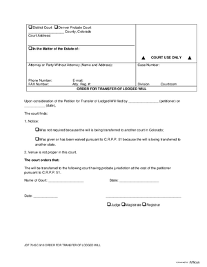 Thumbnail of Colorado Form Order For Transfer Of Will