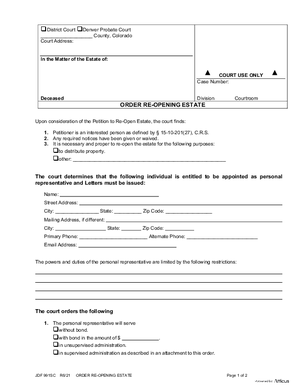 Thumbnail of Colorado Form Order Re-opening Estate