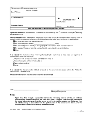 Thumbnail of Colorado Form Order To Terminate Conservatorship