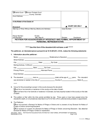 Thumbnail of Colorado Form Petition For Adjudication Of Intestacy And Formal Appointment Of Personal Representative