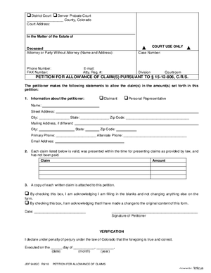 Thumbnail of Colorado Form Petition For Allowance Of Claims