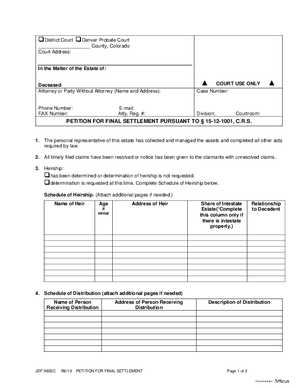 Thumbnail of Colorado Form Petition For Final Settlement