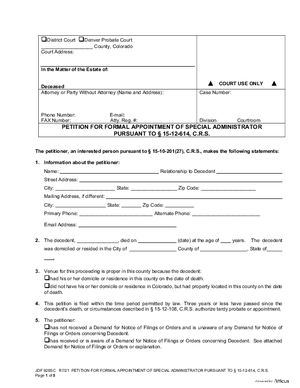 Thumbnail of Colorado Form Petition For Formal Appointment Of Special Administrator
