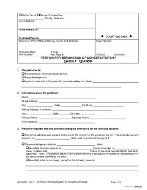 Thumbnail of Colorado Form Petition For Termination Of Conservatorship