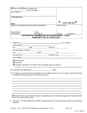Thumbnail of Colorado Form Petition For Termination Of Guardianship